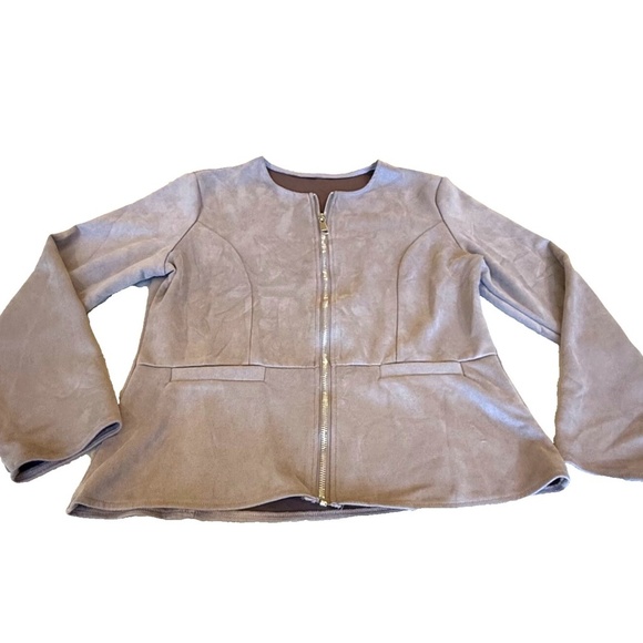 Faux Suede Full Zip Women's Jacket; Taupe; Long Sleeve; Size Medium‎ - Picture 1 of 6